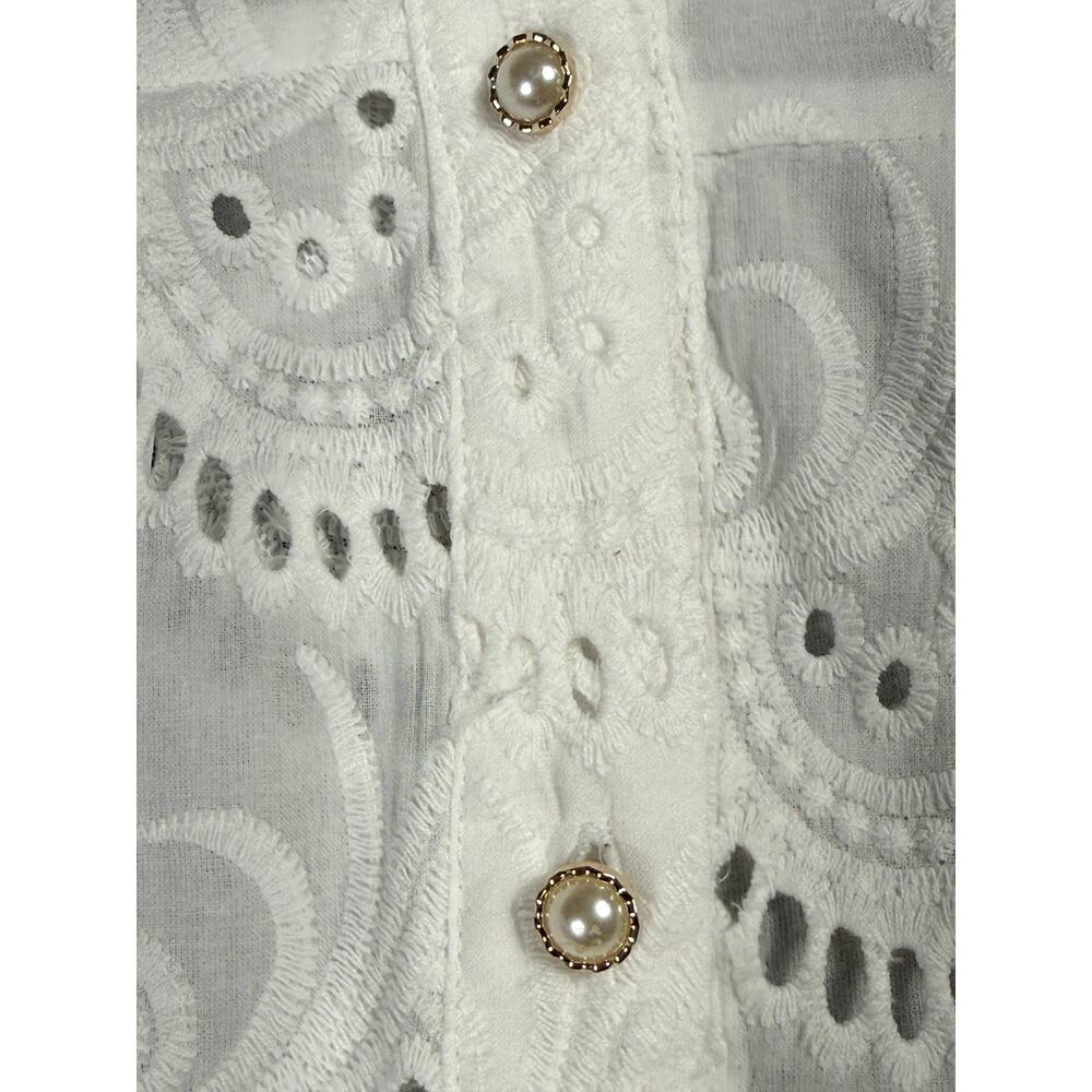 MALYNA White Lace Eyelet Tiered Flower V Neck Loose Short Dress Sz XL 10% cotton - Picture 9 of 14